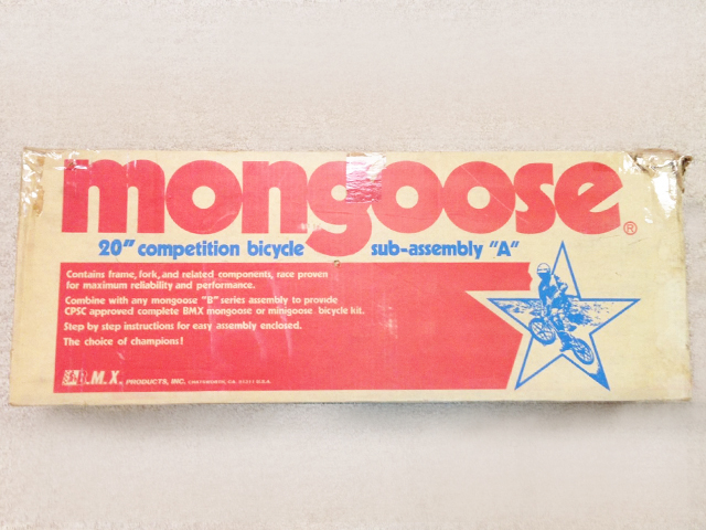 1979 mongoose in box, bmx frame, bmx mongoose, 